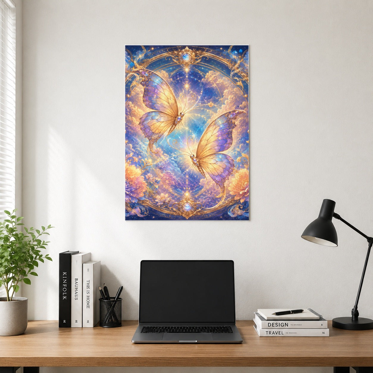#pl[8x10 Inch|Multicolor] Celestial Butterflies Poster, Dreamy Butterfly Wall Art Print
