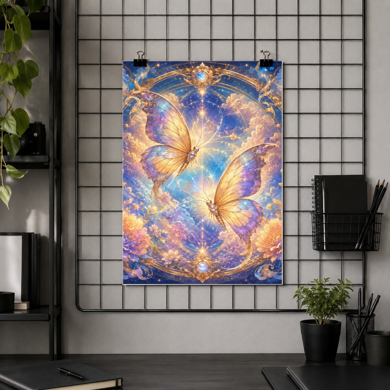 #pl[8x10 Inch|Multicolor] Celestial Butterflies Poster, Dreamy Butterfly Wall Art Print