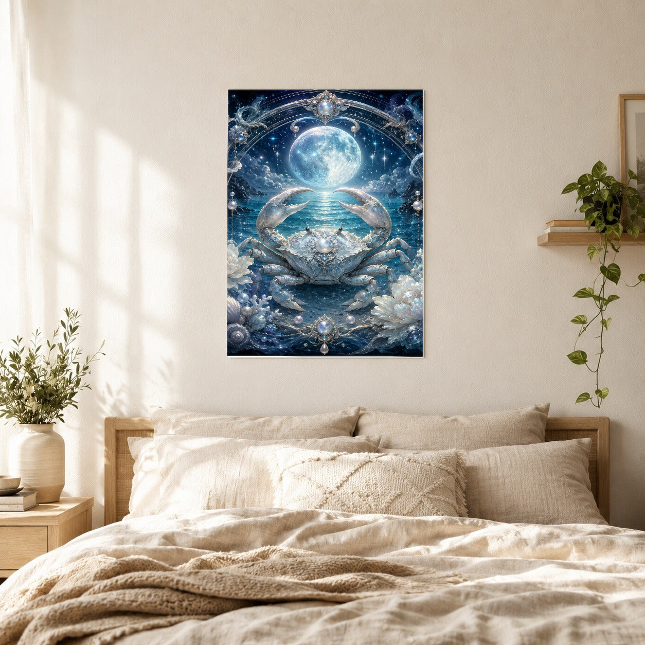 #pl[8x10 Inch|Multicolor] Cancer Crab Poster, Moonlit Zodiac Celestial Wall Art Print