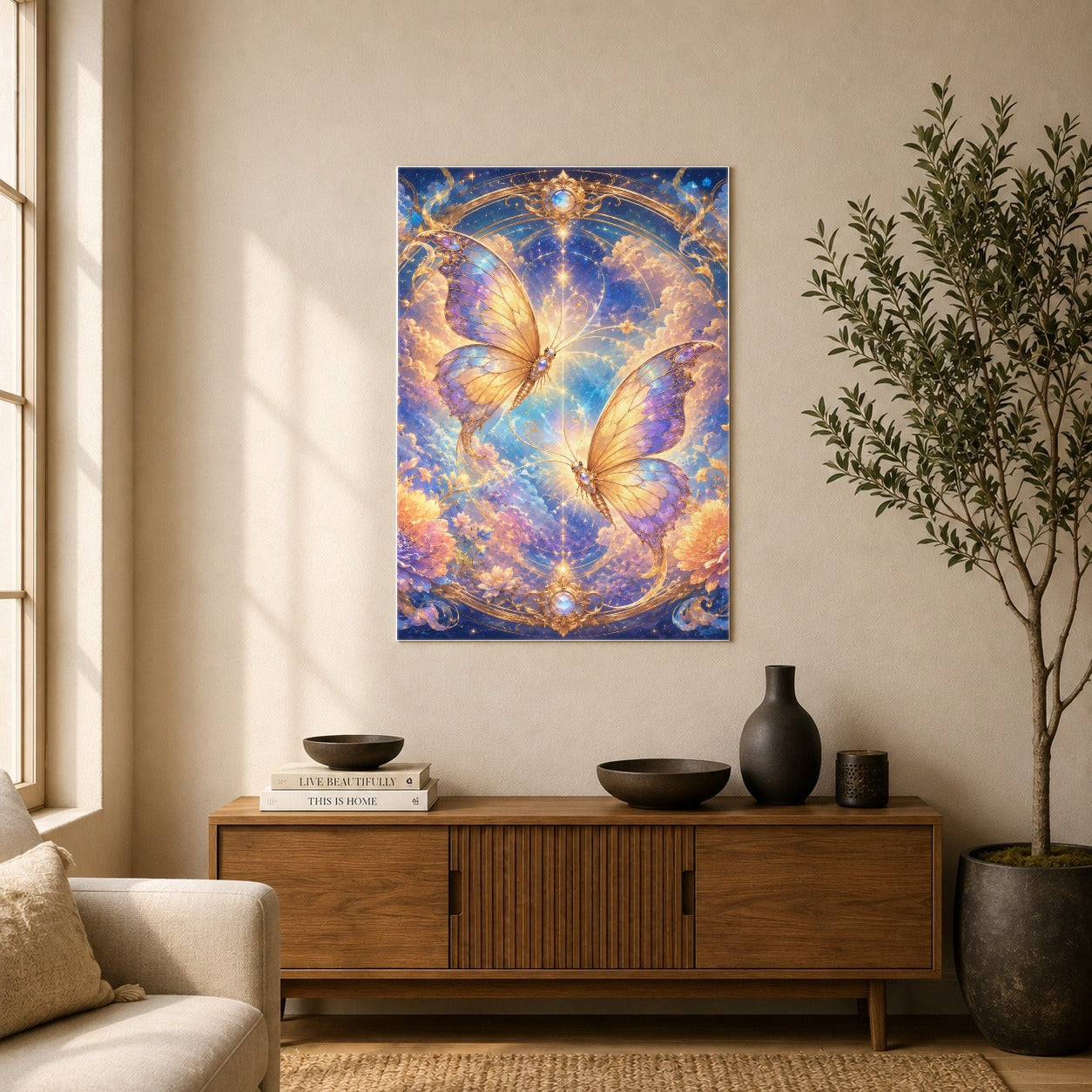 #pl[8x10 Inch|Multicolor] Celestial Butterflies Poster, Dreamy Butterfly Wall Art Print