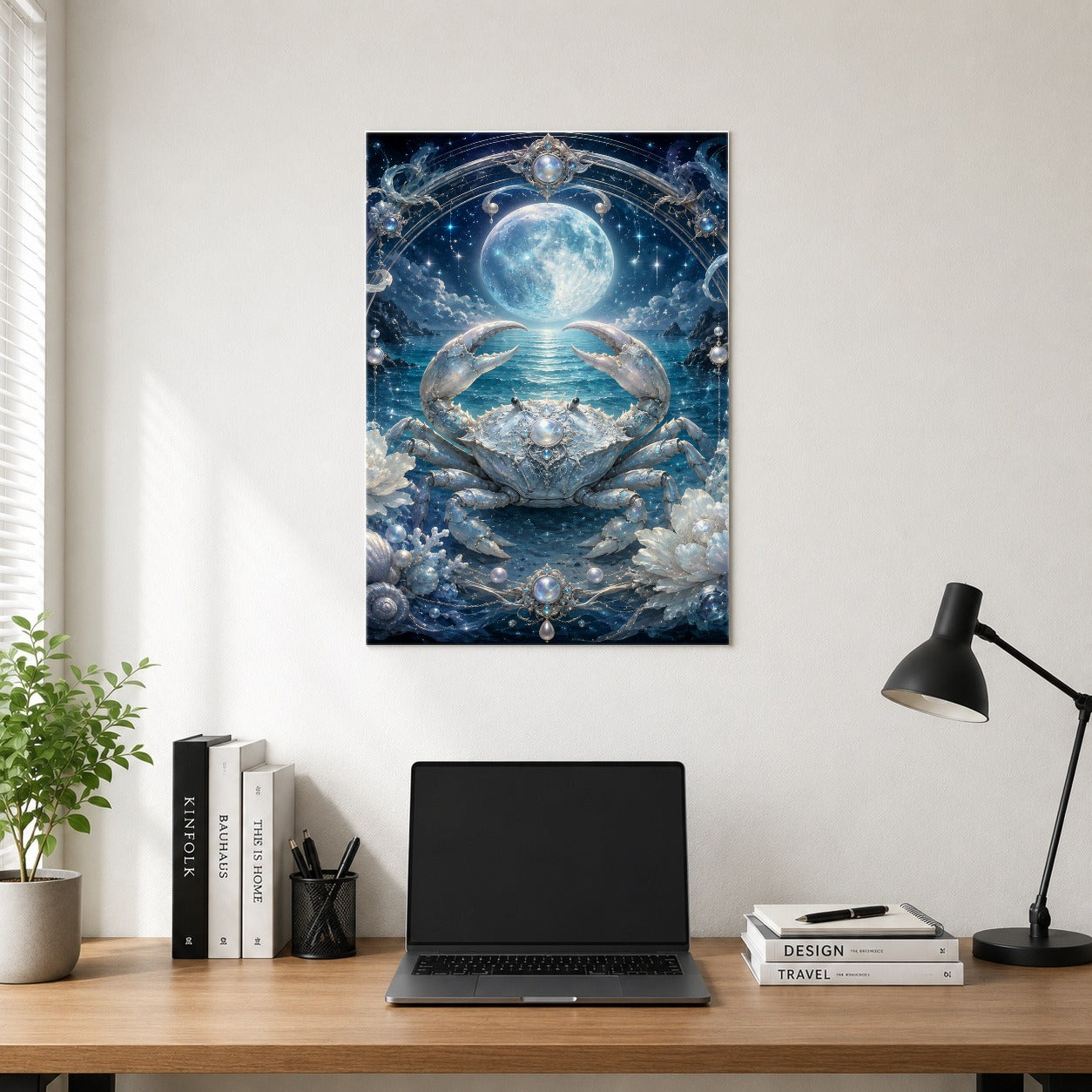 #pl[8x10 Inch|Multicolor] Cancer Crab Poster, Moonlit Zodiac Celestial Wall Art Print