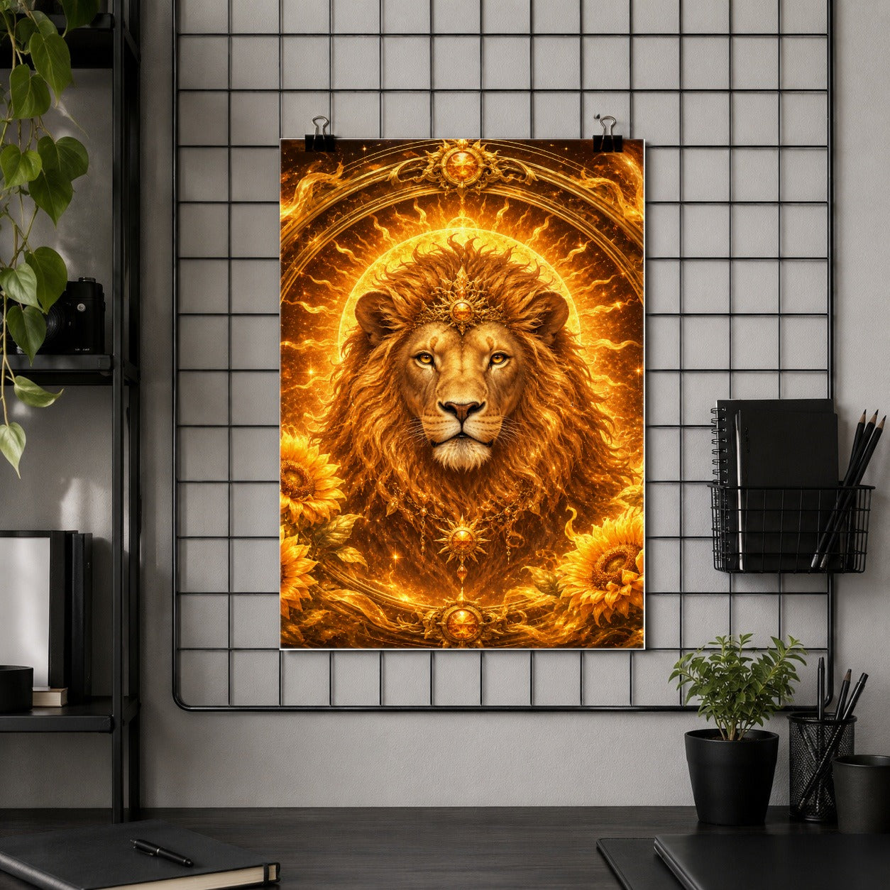 #pl[8x10 Inch|Multicolor] Leo Lion Poster, Solar Zodiac Celestial Wall Art Print