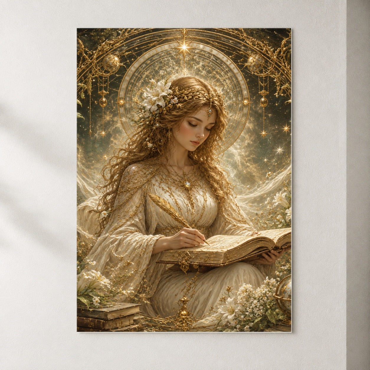 Virgo Maiden Poster, Celestial Zodiac Floral Wall Art Print