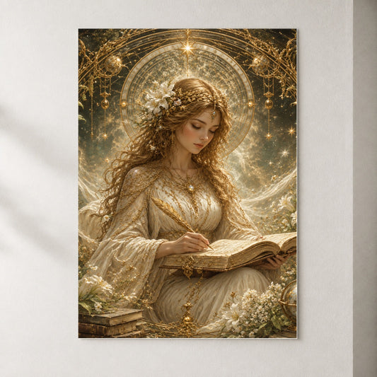 Virgo Maiden Poster, Celestial Zodiac Floral Wall Art Print