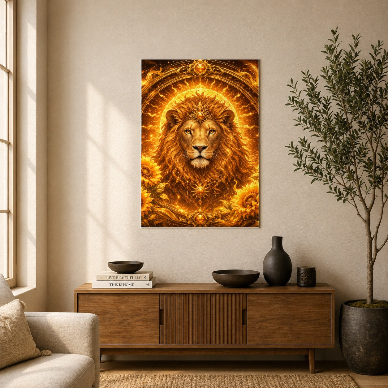 #pl[8x10 Inch|Multicolor] Leo Lion Poster, Solar Zodiac Celestial Wall Art Print