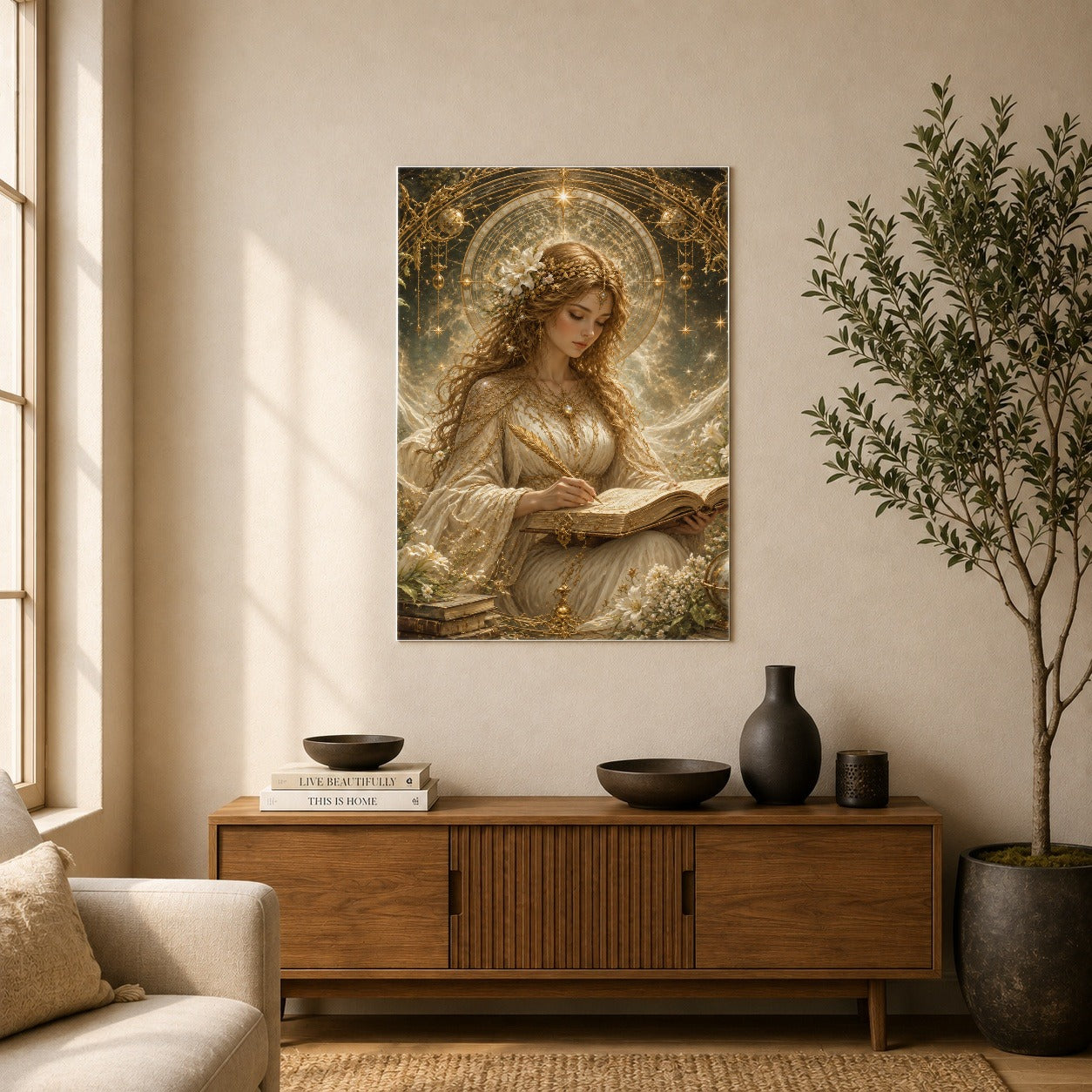 #pl[8x10 Inch|Multicolor] Virgo Maiden Poster, Celestial Zodiac Floral Wall Art Print