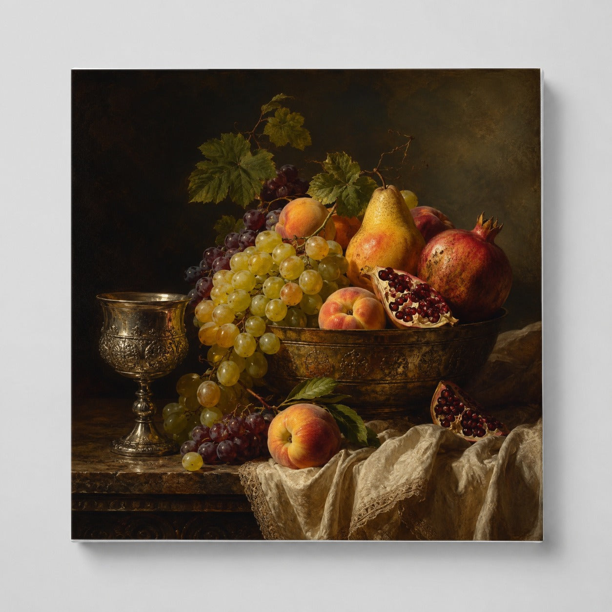 Fruit Still Life Square Canvas Wall Art, Vintage Harvest Arrangement