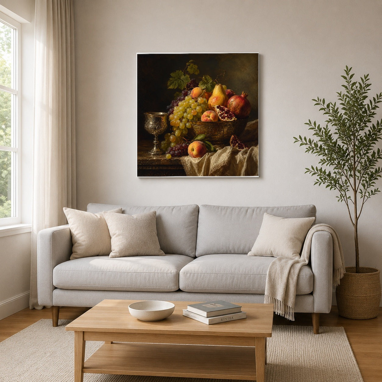 #pl[17x17 Inch|Multicolor] Fruit Still Life Square Canvas Wall Art, Vintage Harvest Arrangement