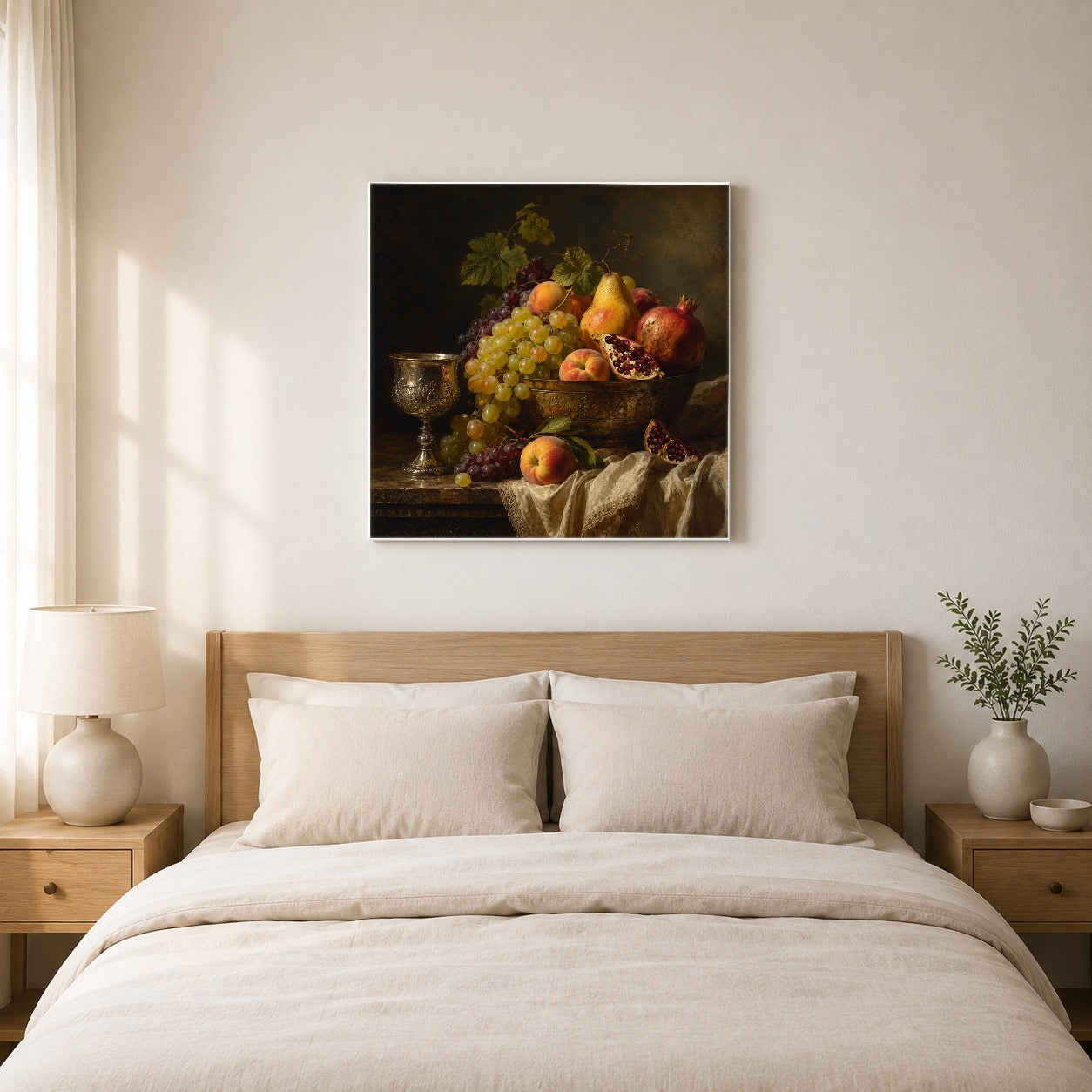 #pl[17x17 Inch|Multicolor] Fruit Still Life Square Canvas Wall Art, Vintage Harvest Arrangement