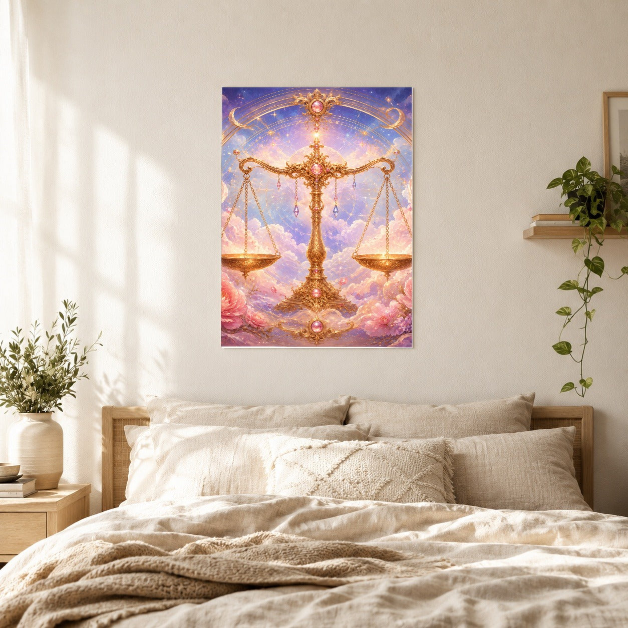 #pl[8x10 Inch|Multicolor] Libra Zodiac Poster, Celestial Floral Balance Scales Wall Art Print