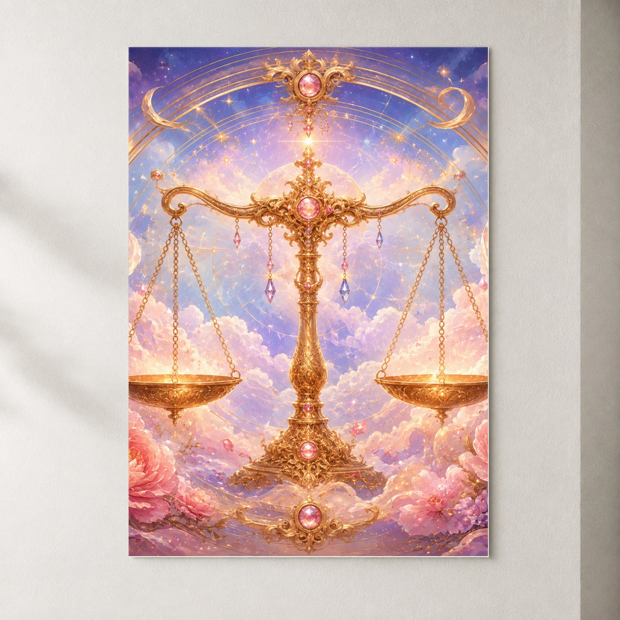 Libra Zodiac Poster, Celestial Floral Balance Scales Wall Art Print