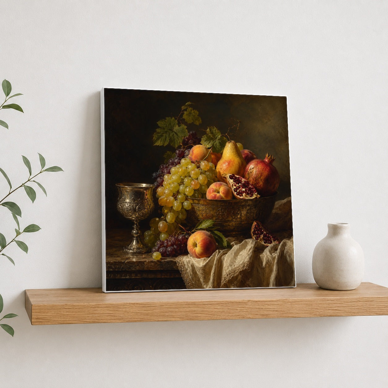#pl[17x17 Inch|Multicolor] Fruit Still Life Square Canvas Wall Art, Vintage Harvest Arrangement