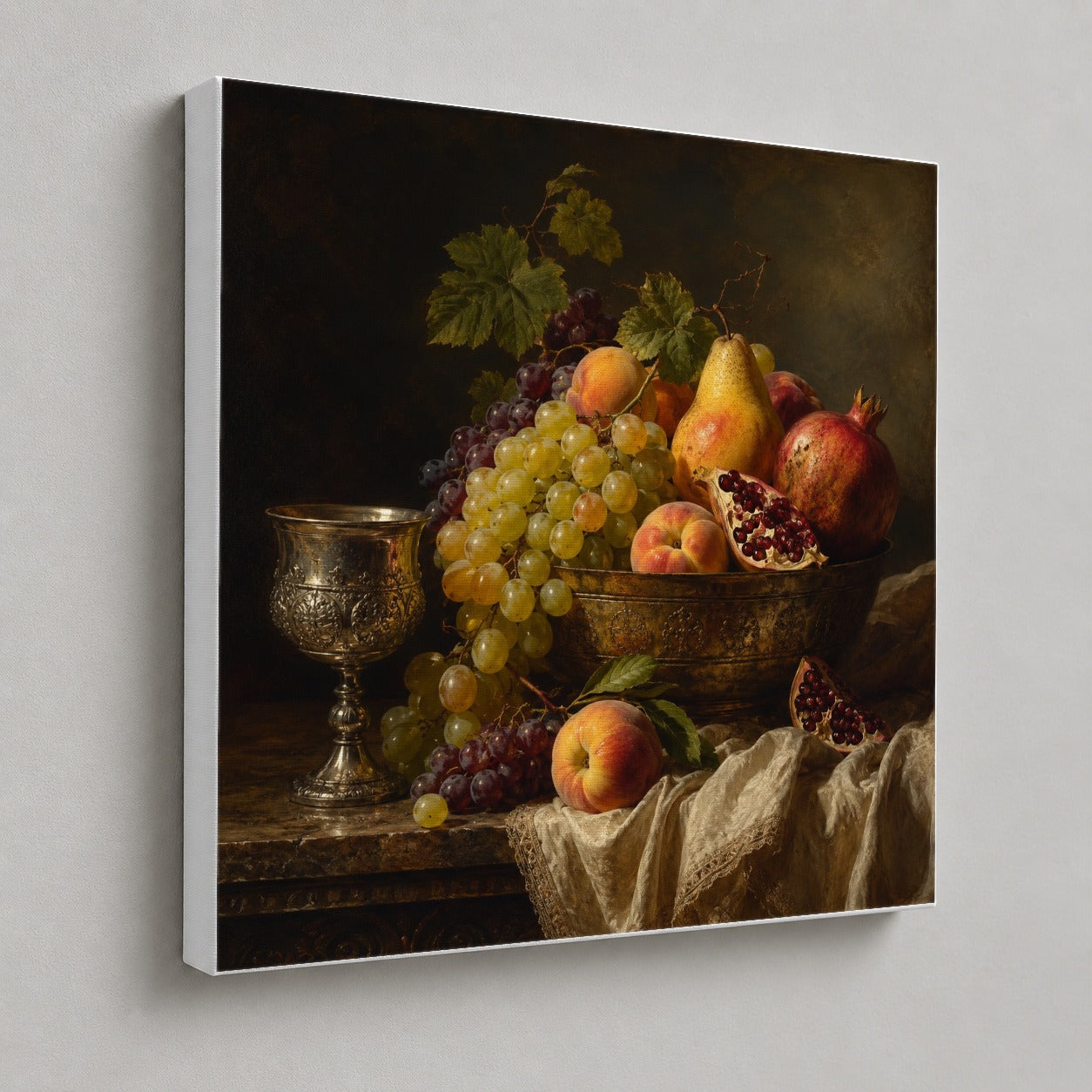 #pl[17x17 Inch|Multicolor] Fruit Still Life Square Canvas Wall Art, Vintage Harvest Arrangement