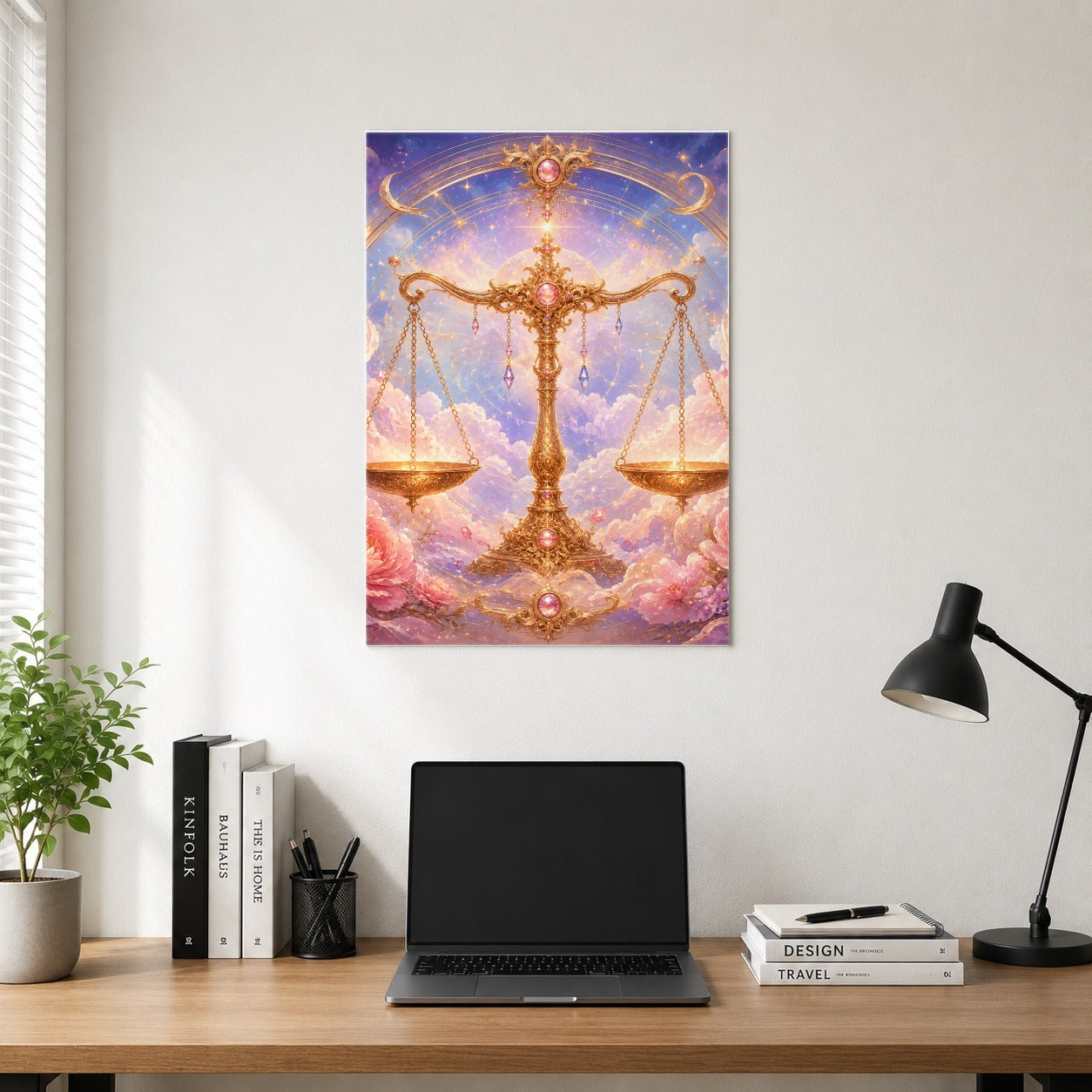 #pl[8x10 Inch|Multicolor] Libra Zodiac Poster, Celestial Floral Balance Scales Wall Art Print
