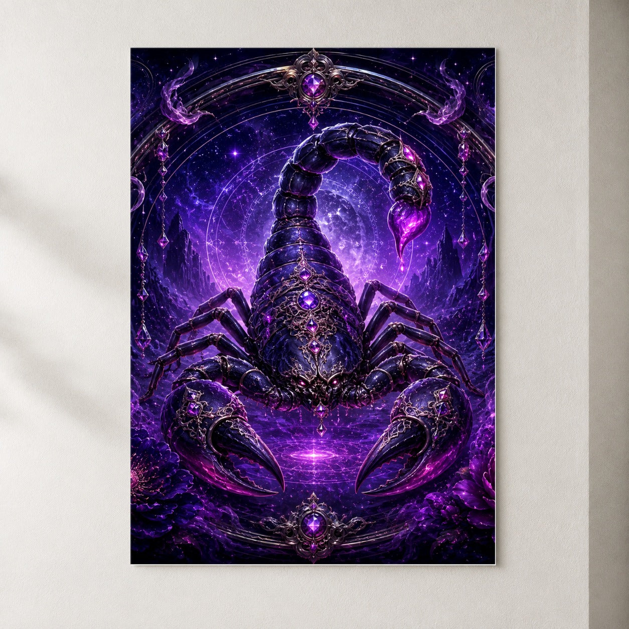 Scorpio Zodiac Poster, Purple Celestial Scorpion Wall Art Print