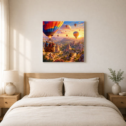 #pl[17x17 Inch|Multicolor] Hot Air Balloon Square Canvas Wall Art, Colorful Canyon Sunrise