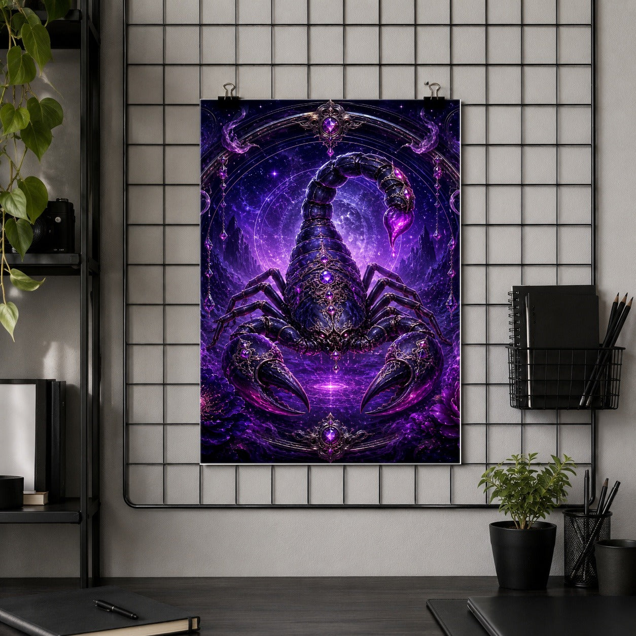 #pl[8x10 Inch|Multicolor] Scorpio Zodiac Poster, Purple Celestial Scorpion Wall Art Print