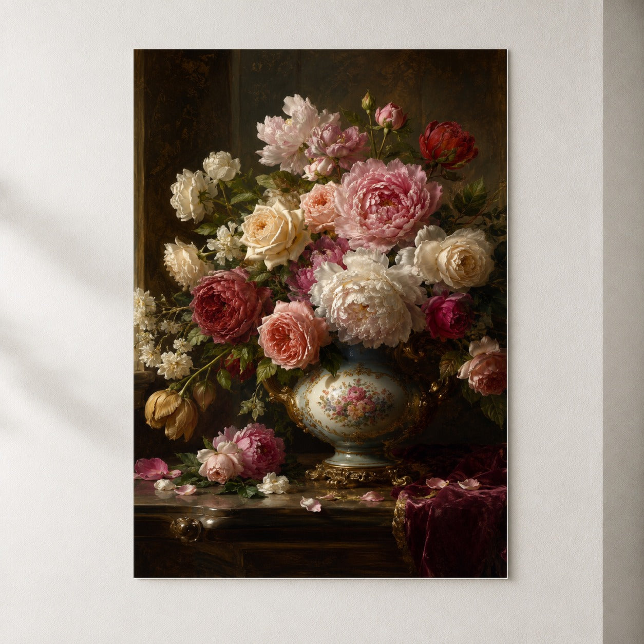 Vintage Floral Poster, Romantic Rose Peony Still Life Wall Art Print