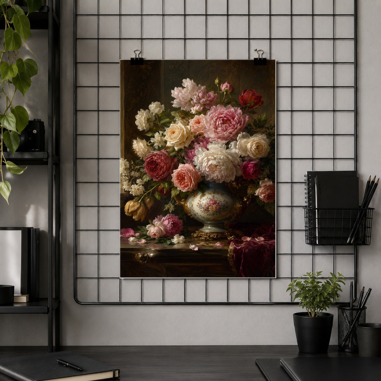 #pl[8x10 Inch|Multicolor] Vintage Floral Poster, Romantic Rose Peony Still Life Wall Art Print