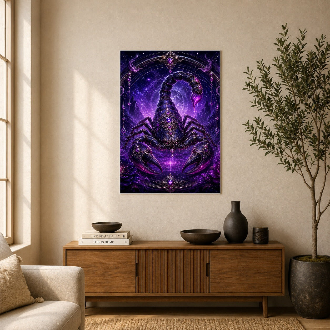 #pl[8x10 Inch|Multicolor] Scorpio Zodiac Poster, Purple Celestial Scorpion Wall Art Print