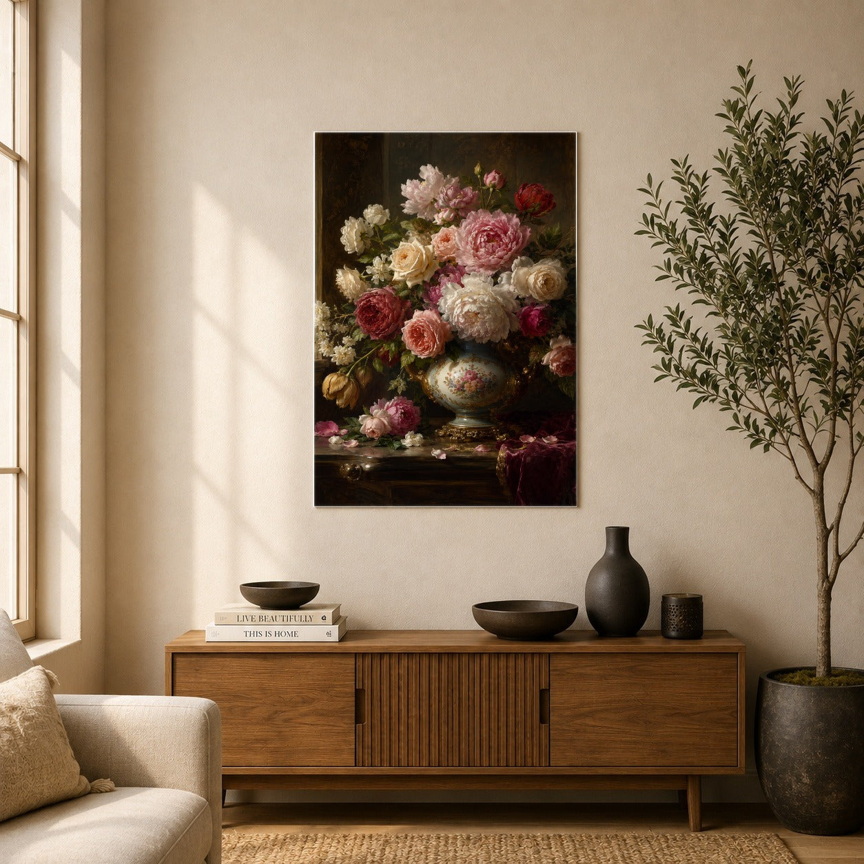 #pl[8x10 Inch|Multicolor] Vintage Floral Poster, Romantic Rose Peony Still Life Wall Art Print