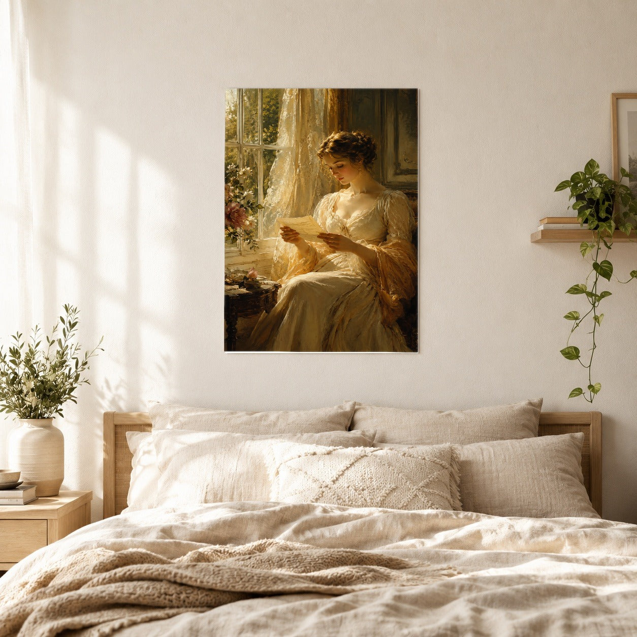 #pl[8x10 Inch|Multicolor] Romantic Reader Poster, Sunlit Vintage Letter Scene Wall Art Print
