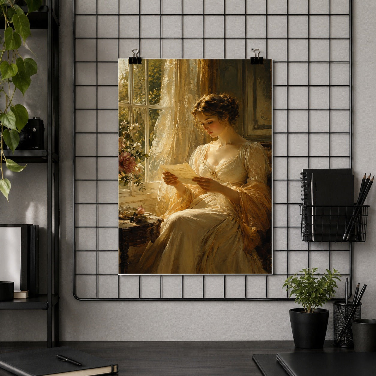 #pl[8x10 Inch|Multicolor] Romantic Reader Poster, Sunlit Vintage Letter Scene Wall Art Print