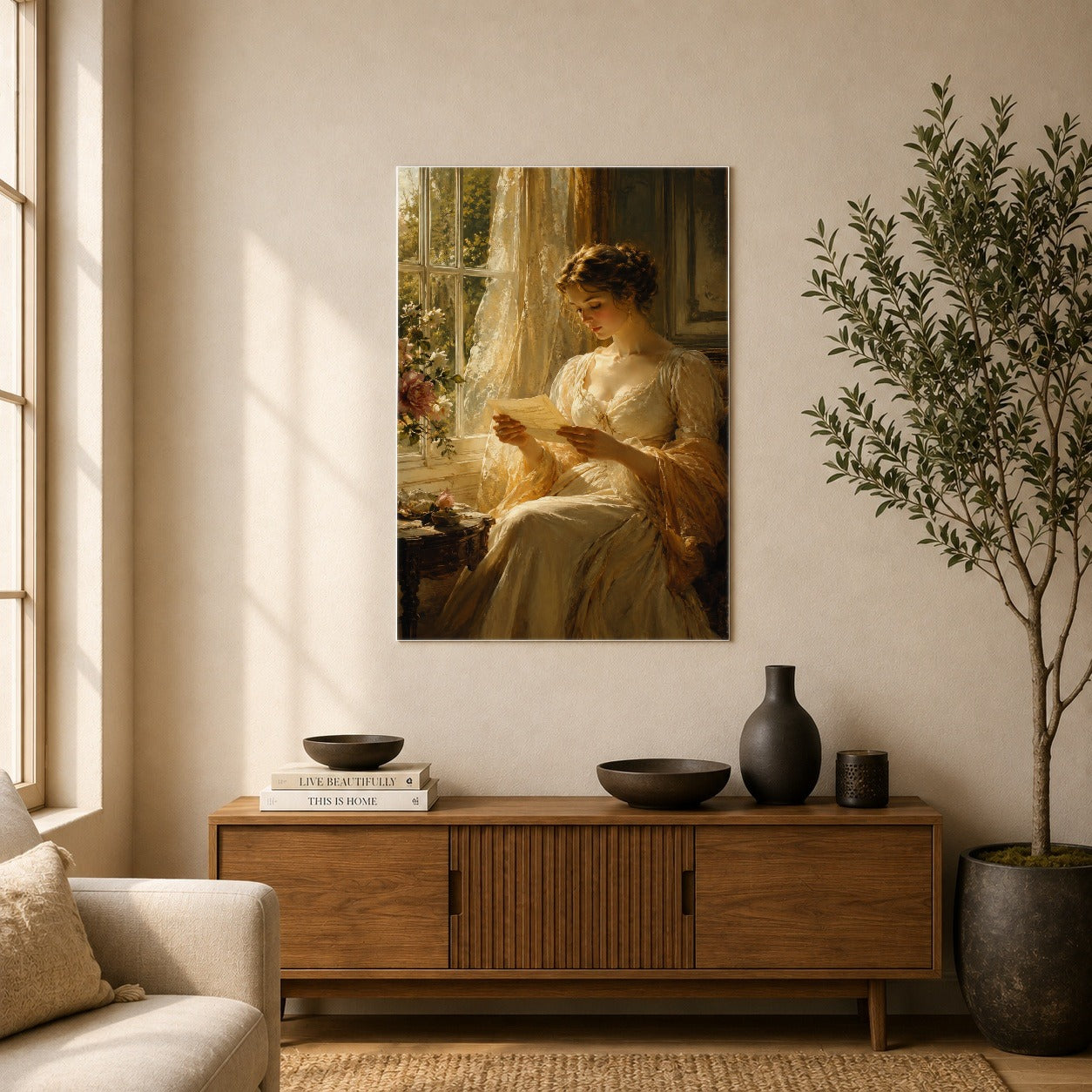 #pl[8x10 Inch|Multicolor] Romantic Reader Poster, Sunlit Vintage Letter Scene Wall Art Print