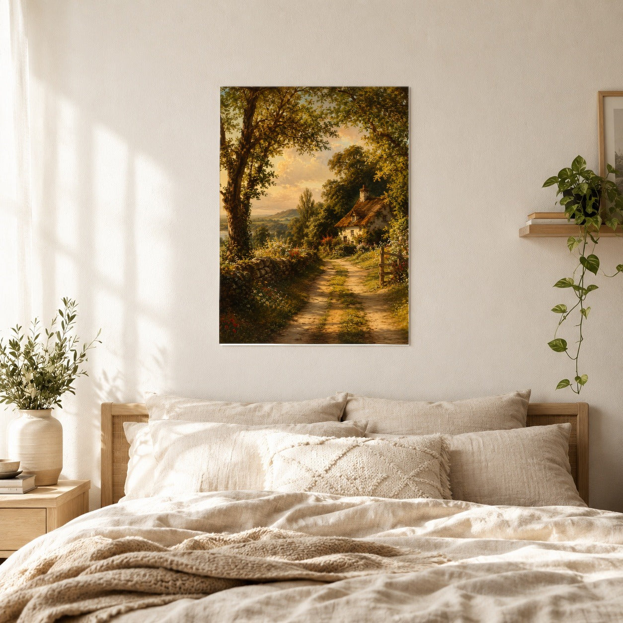 #pl[8x10 Inch|Multicolor] Cottage Countryside Poster, Golden Garden Path Wall Art Print