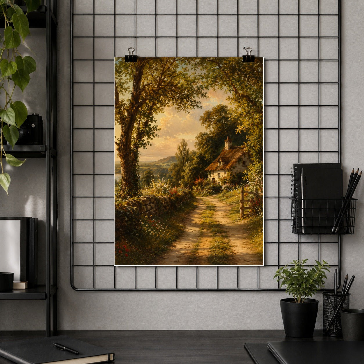 #pl[8x10 Inch|Multicolor] Cottage Countryside Poster, Golden Garden Path Wall Art Print