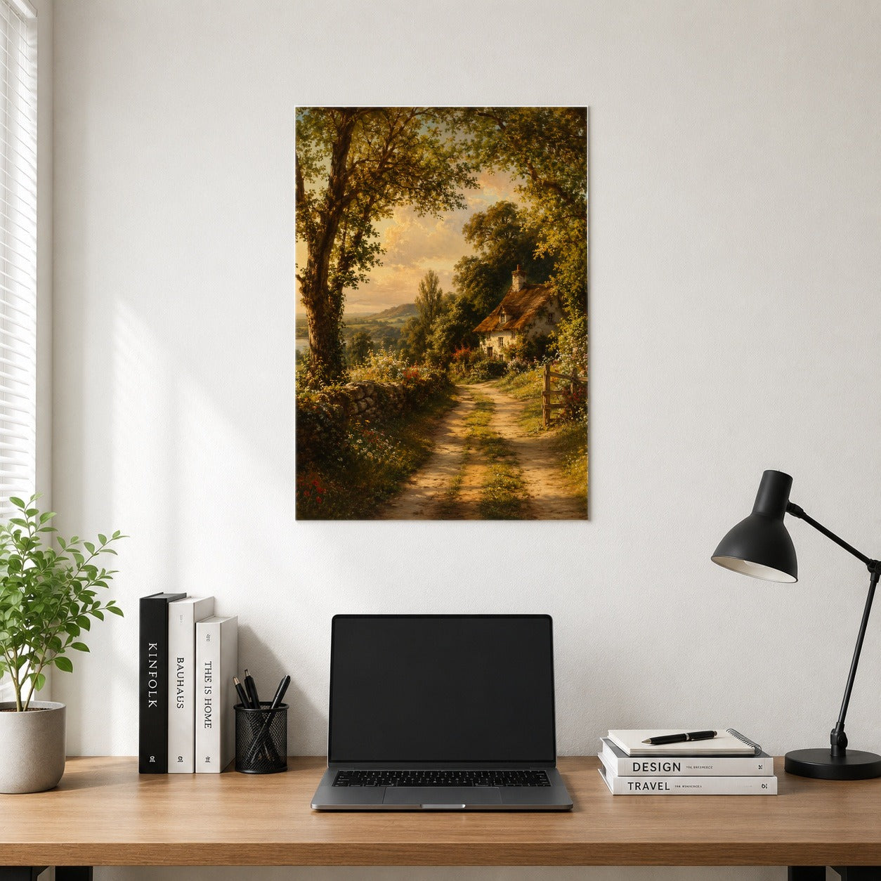 #pl[8x10 Inch|Multicolor] Cottage Countryside Poster, Golden Garden Path Wall Art Print