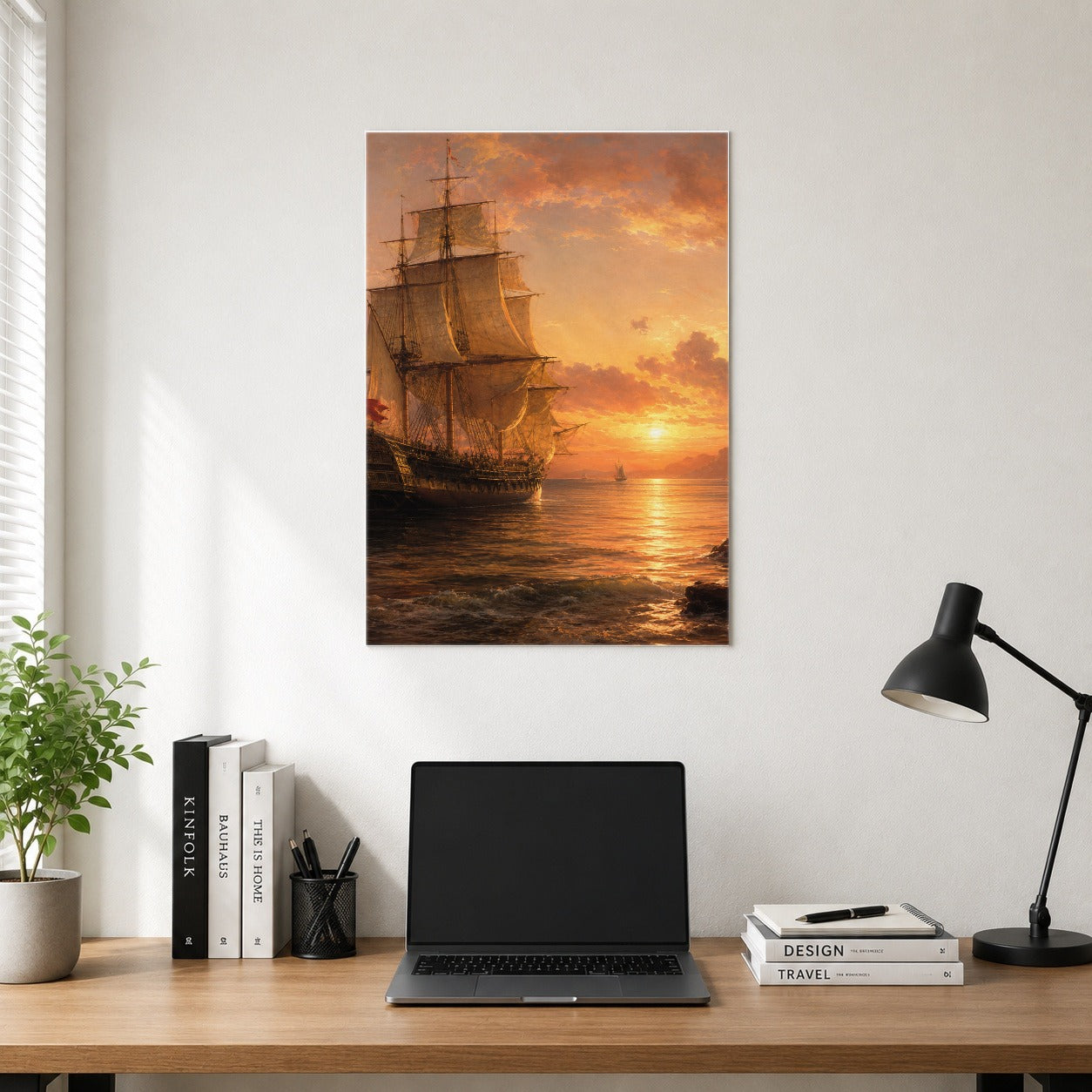 #pl[8x10 Inch|Multicolor] Tall Ship Sunset Poster, Vintage Sailing Seascape Wall Art Print
