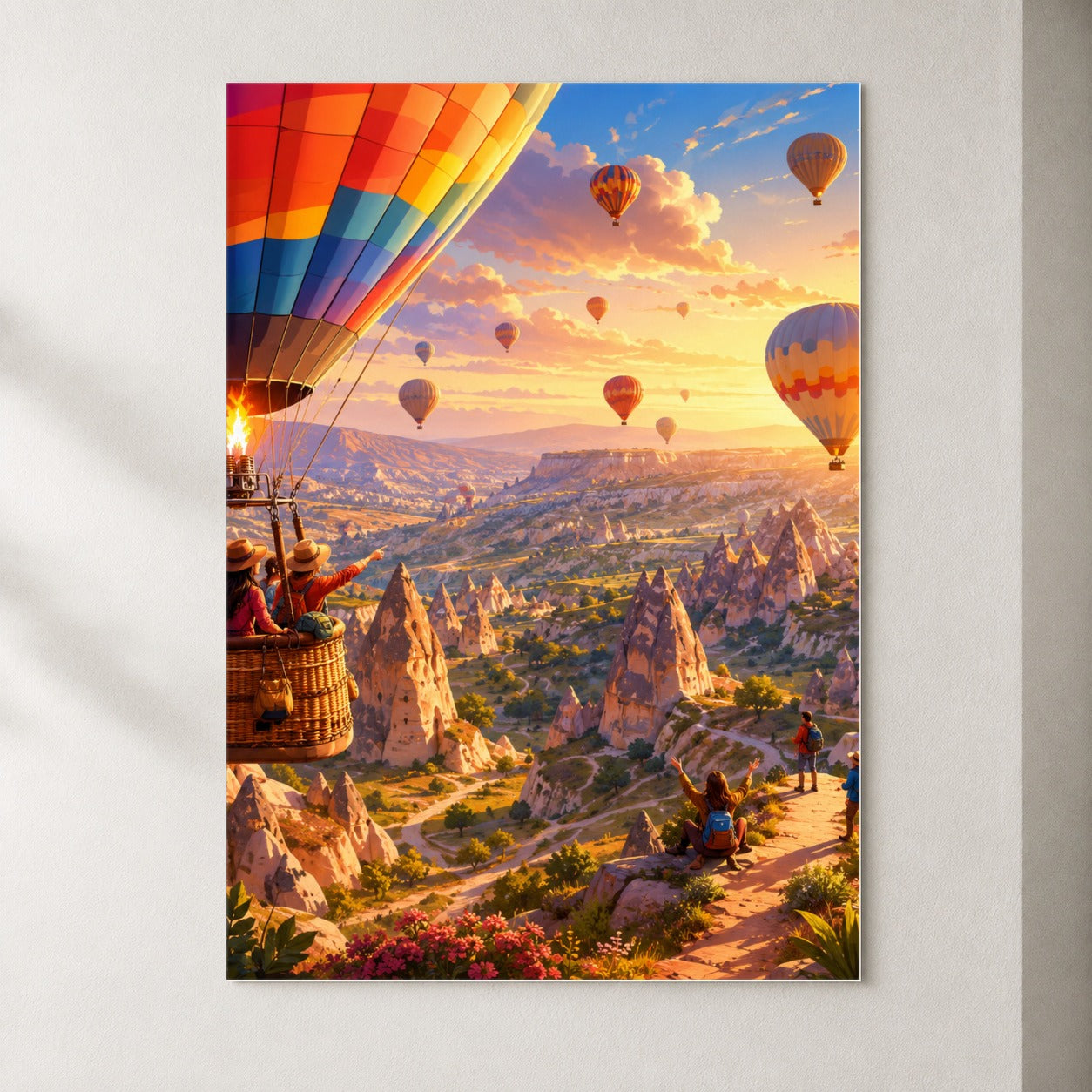 Hot Air Balloon Poster, Colorful Canyon Sunrise Wall Art Print