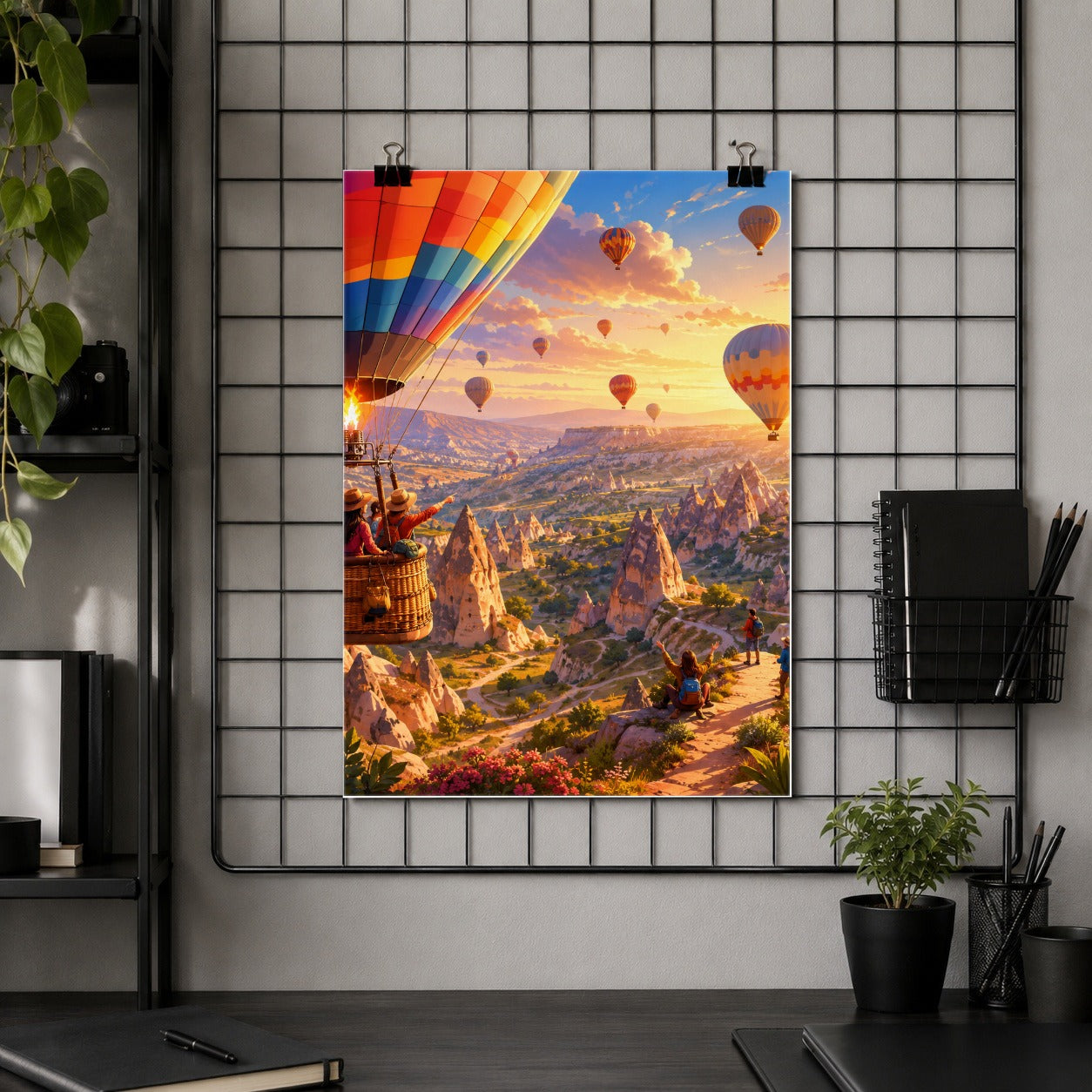 #pl[8x10 Inch|Multicolor] Hot Air Balloon Poster, Colorful Canyon Sunrise Wall Art Print