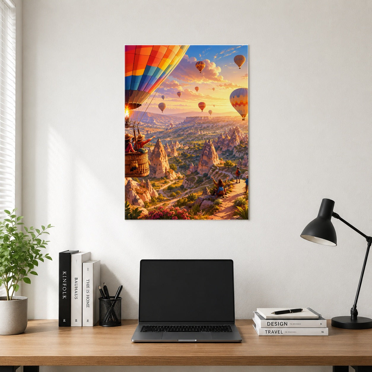 #pl[8x10 Inch|Multicolor] Hot Air Balloon Poster, Colorful Canyon Sunrise Wall Art Print