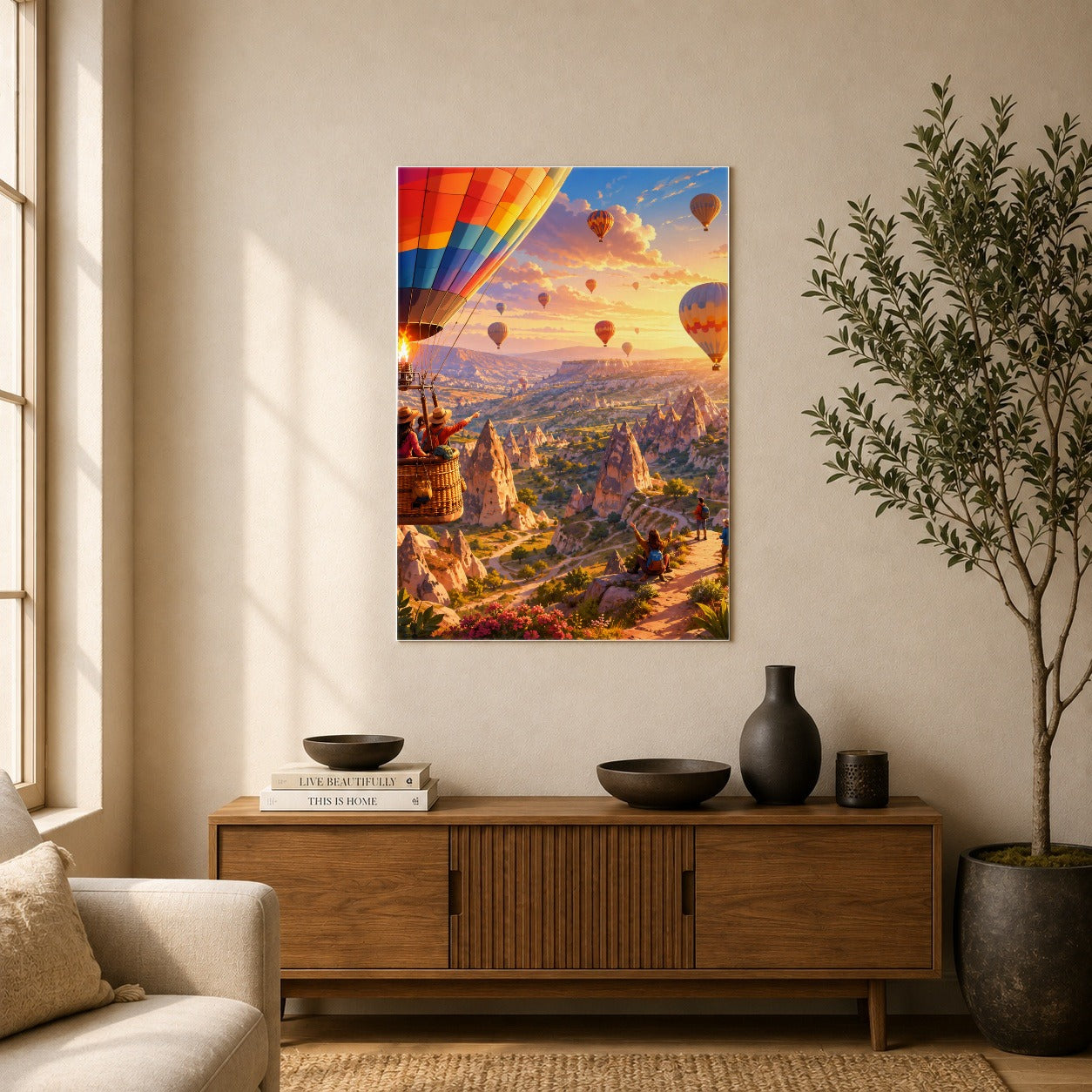 #pl[8x10 Inch|Multicolor] Hot Air Balloon Poster, Colorful Canyon Sunrise Wall Art Print