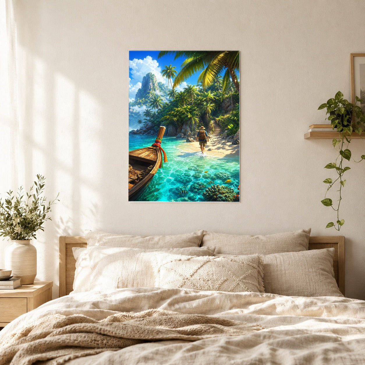 #pl[8x10 Inch|Multicolor] Tropical Island Poster, Turquoise Lagoon Adventure Wall Art Print