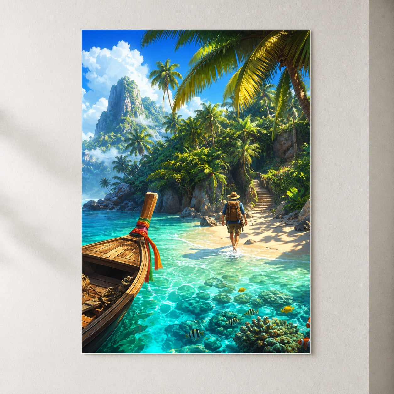 Tropical Island Poster, Turquoise Lagoon Adventure Wall Art Print