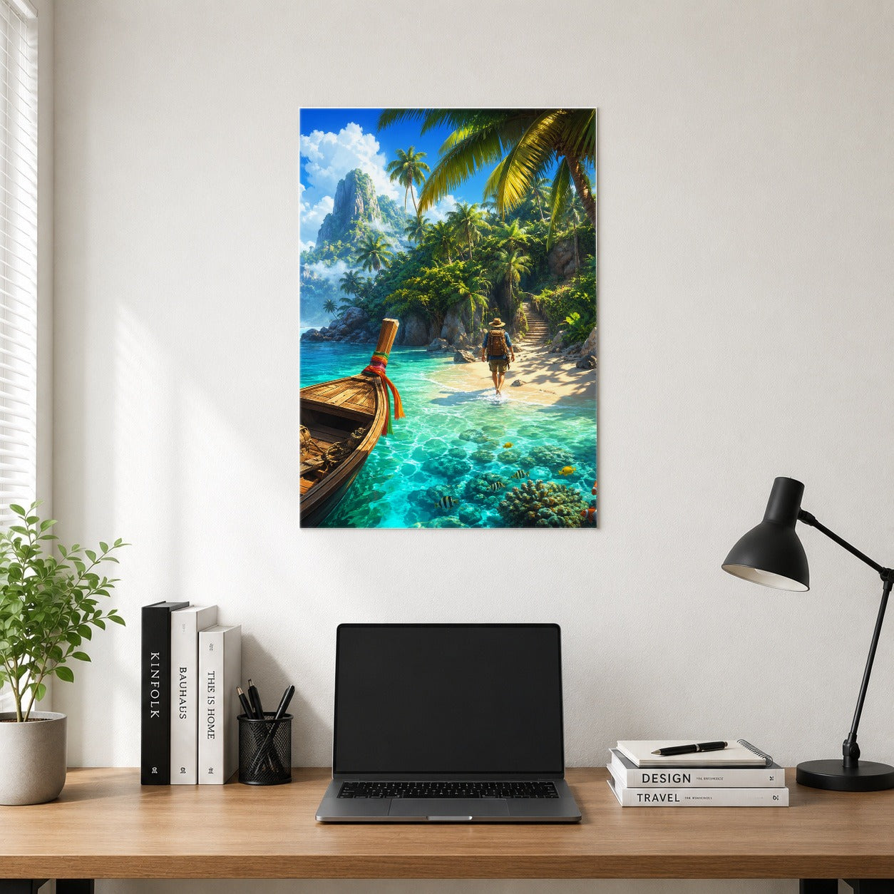 #pl[8x10 Inch|Multicolor] Tropical Island Poster, Turquoise Lagoon Adventure Wall Art Print