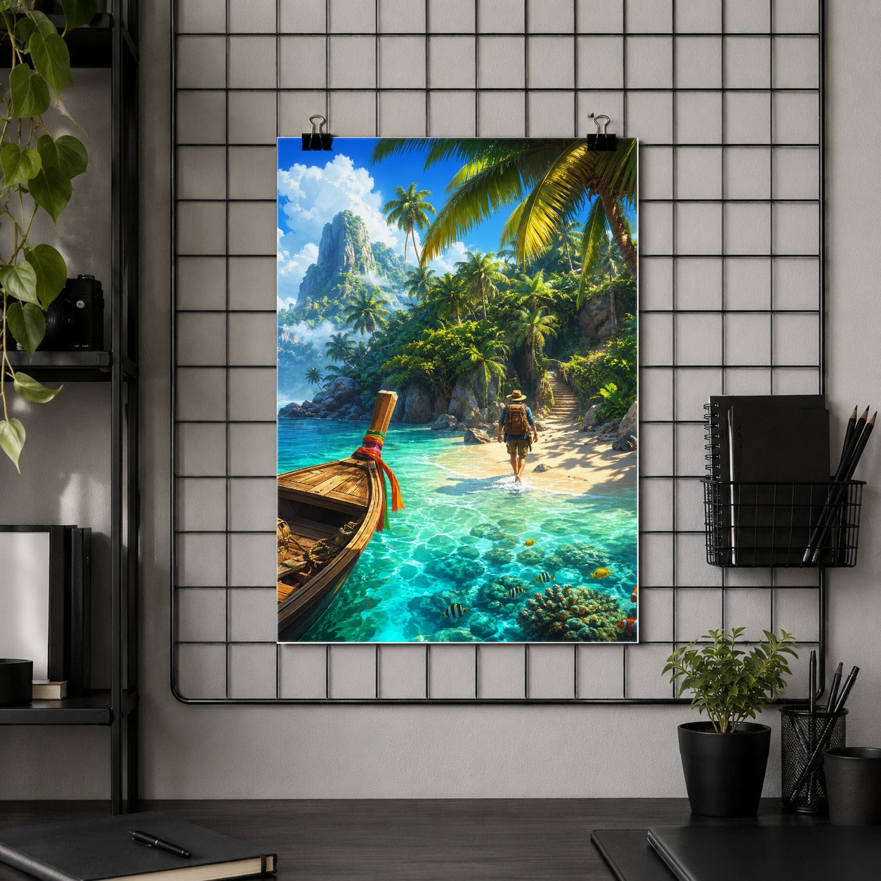 #pl[8x10 Inch|Multicolor] Tropical Island Poster, Turquoise Lagoon Adventure Wall Art Print