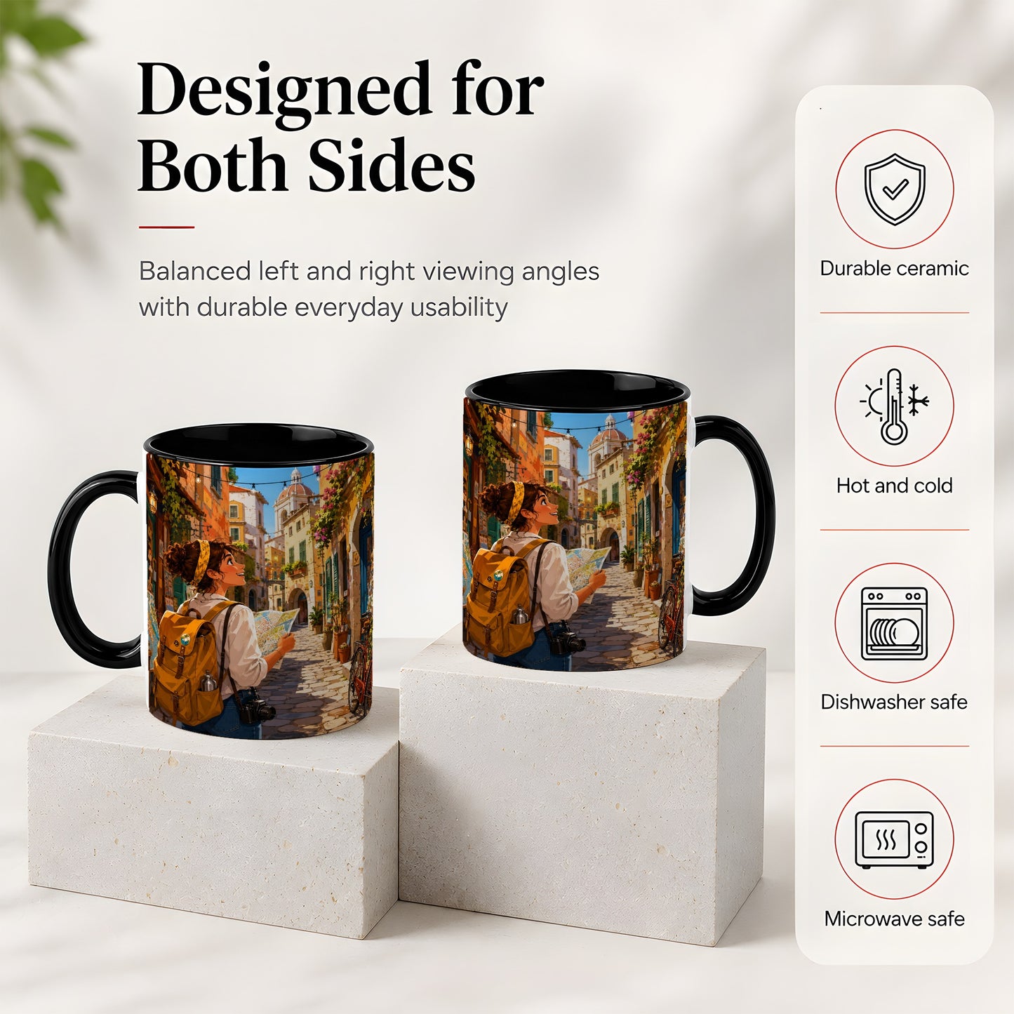 #pl[11oz|Black] City Traveler Ceramic Mug, Colorful Old Town Map Adventure