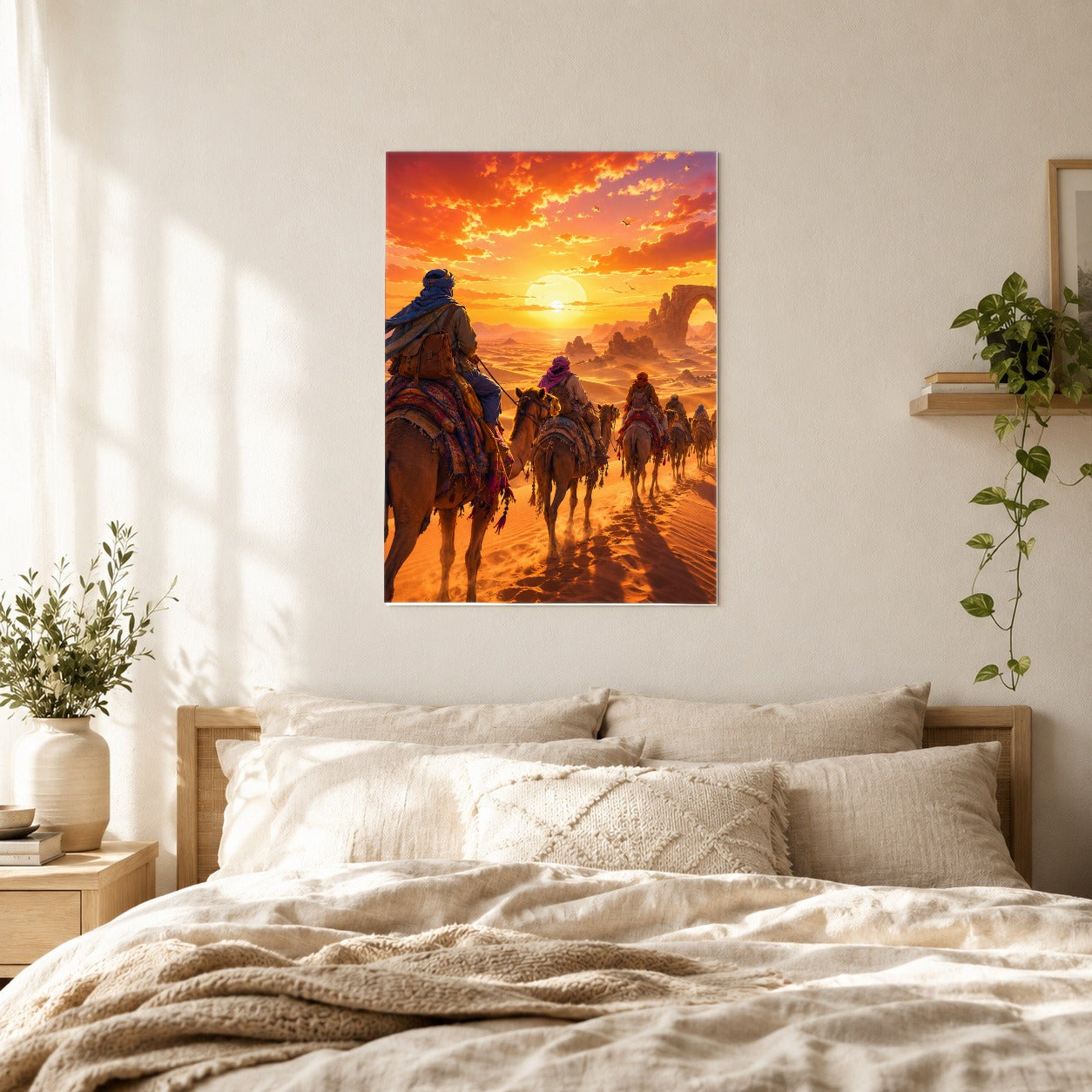 #pl[8x10 Inch|Multicolor] Desert Caravan Poster, Camel Journey Sunset Wall Art Print