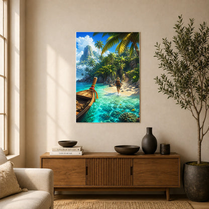 #pl[8x10 Inch|Multicolor] Tropical Island Poster, Turquoise Lagoon Adventure Wall Art Print