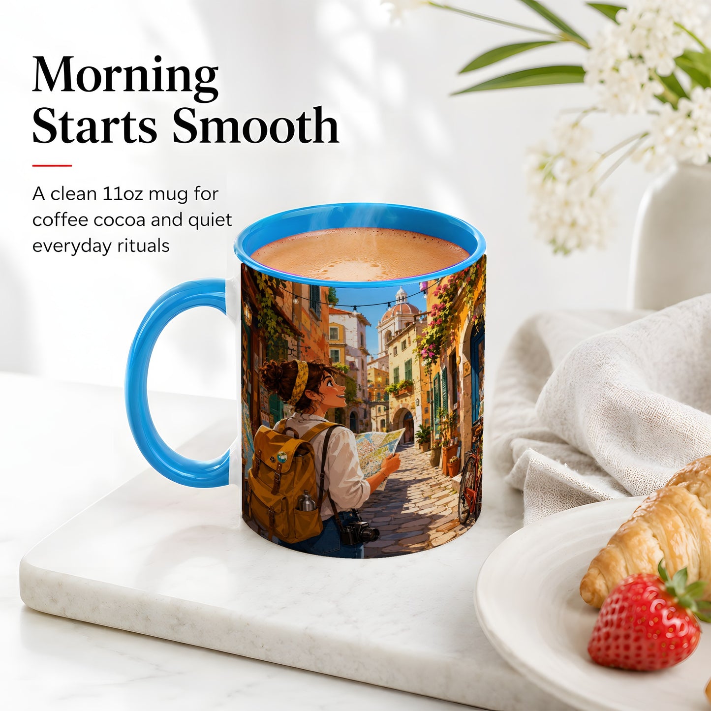 #pl[11oz|Blue] City Traveler Ceramic Mug, Colorful Old Town Map Adventure