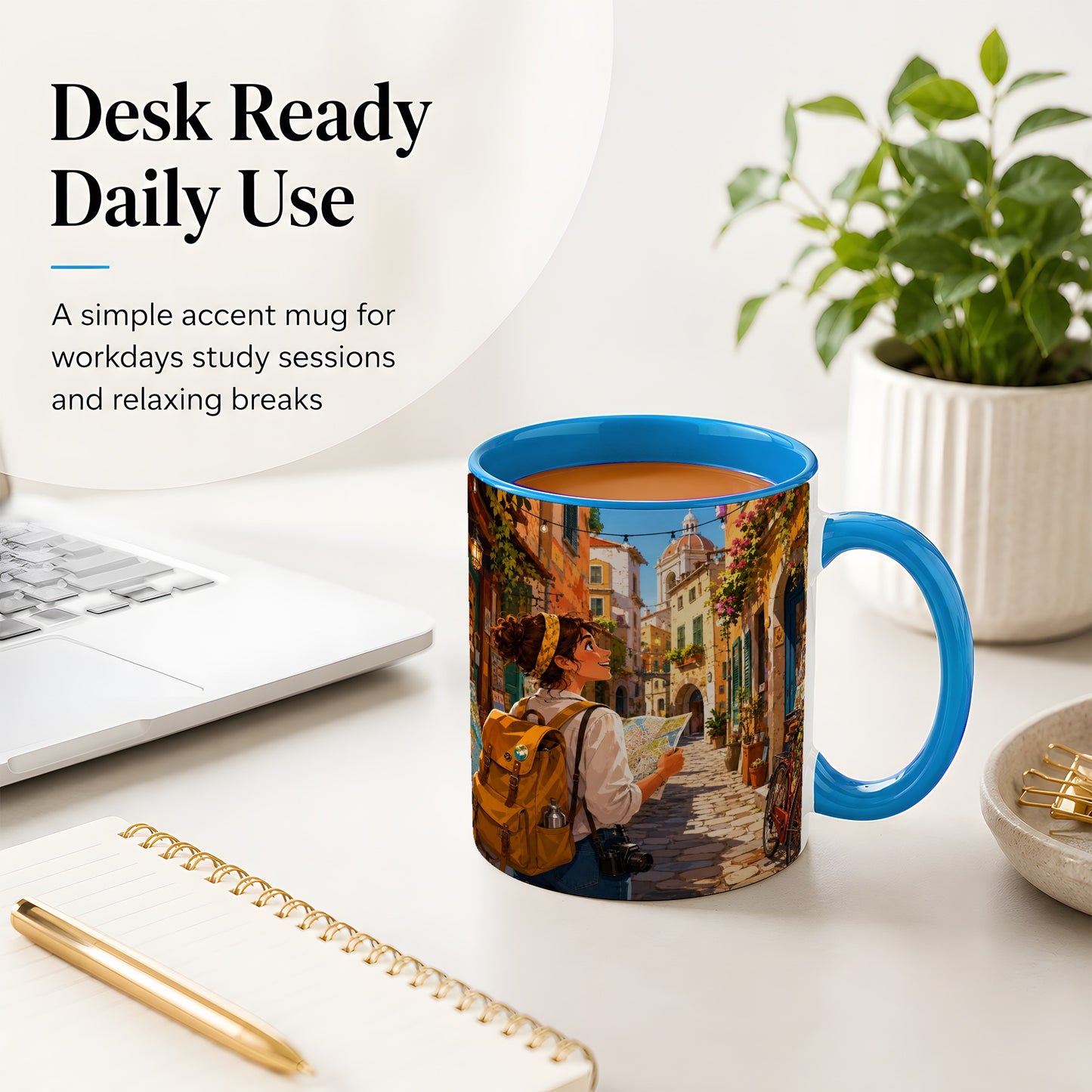 #pl[11oz|Blue] City Traveler Ceramic Mug, Colorful Old Town Map Adventure