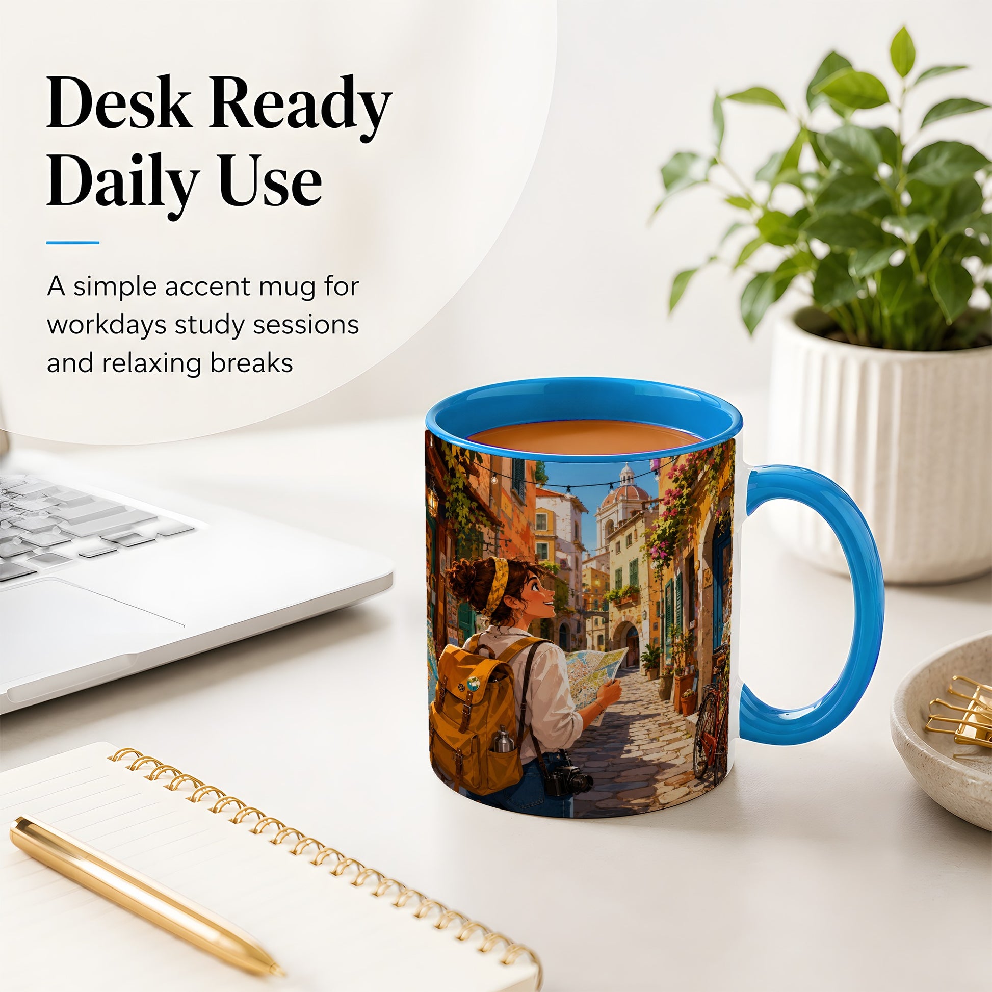 #pl[11oz|Blue] City Traveler Ceramic Mug, Colorful Old Town Map Adventure