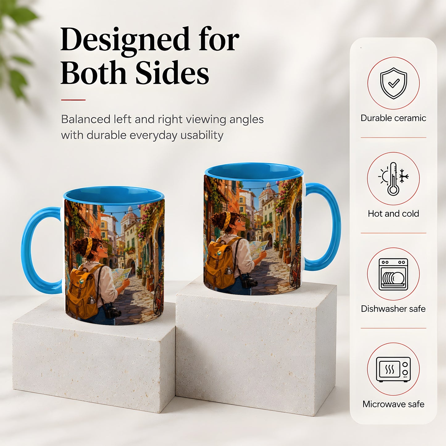 #pl[11oz|Blue] City Traveler Ceramic Mug, Colorful Old Town Map Adventure