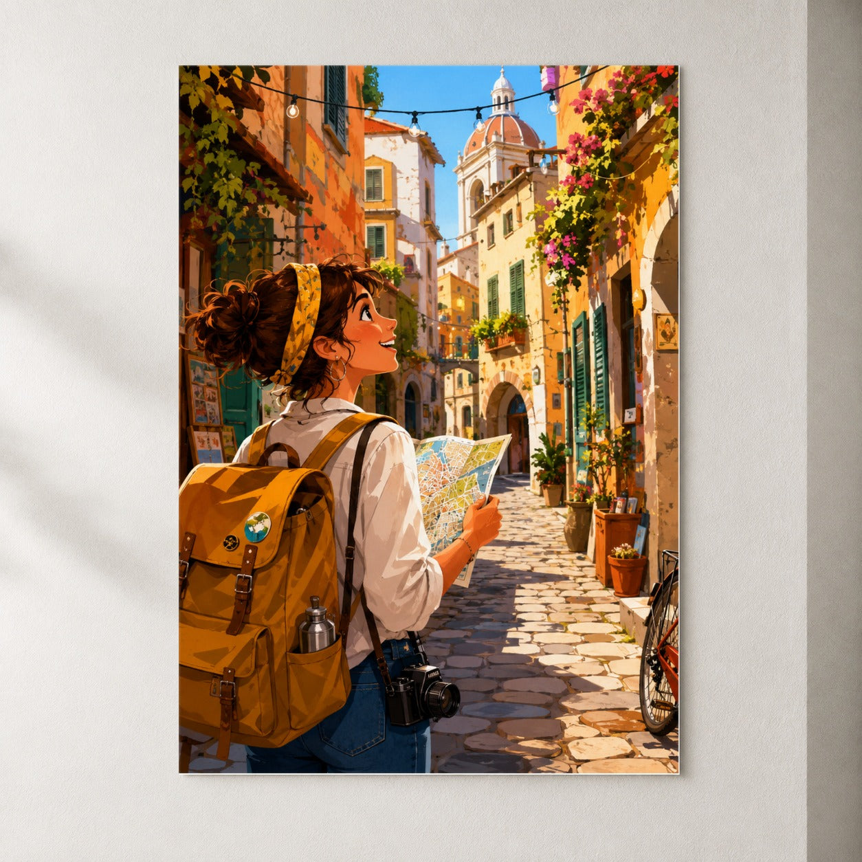 City Traveler Poster, Colorful Old Town Adventure Wall Art Print