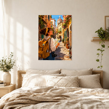 #pl[8x10 Inch|Multicolor] City Traveler Poster, Colorful Old Town Adventure Wall Art Print