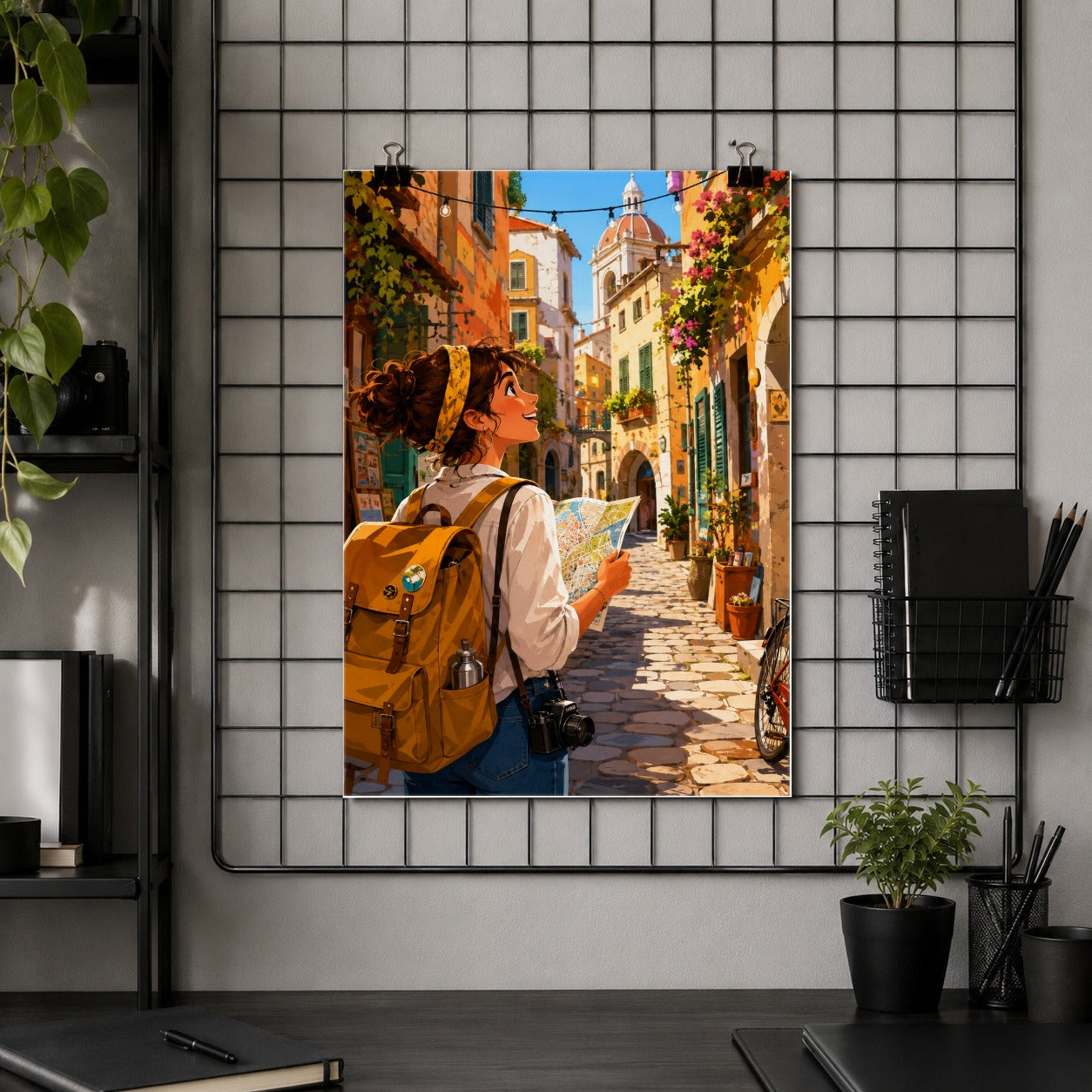 #pl[8x10 Inch|Multicolor] City Traveler Poster, Colorful Old Town Adventure Wall Art Print